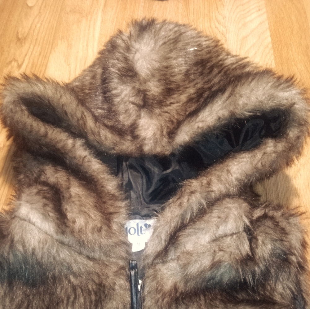 Multicolored Fur Vest W/ Hood And Zipper